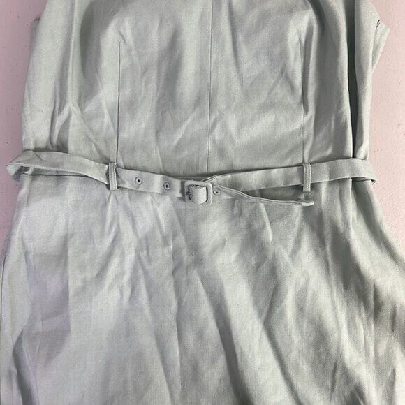 New Ann Taylor Petite Belted Sheath Dress Cross Weave Sz 6P Sage #587572 v-neck - Picture 7 of 7